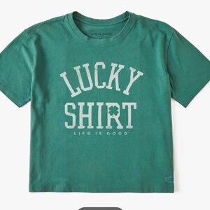 Life is Good Women's Lucky Shirt Short Sleeve Crusher Boxy Tee Spruce Green